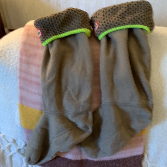 Hunter boot socks Tan neon green woven top fleece M EUC - Picture 4 of 6